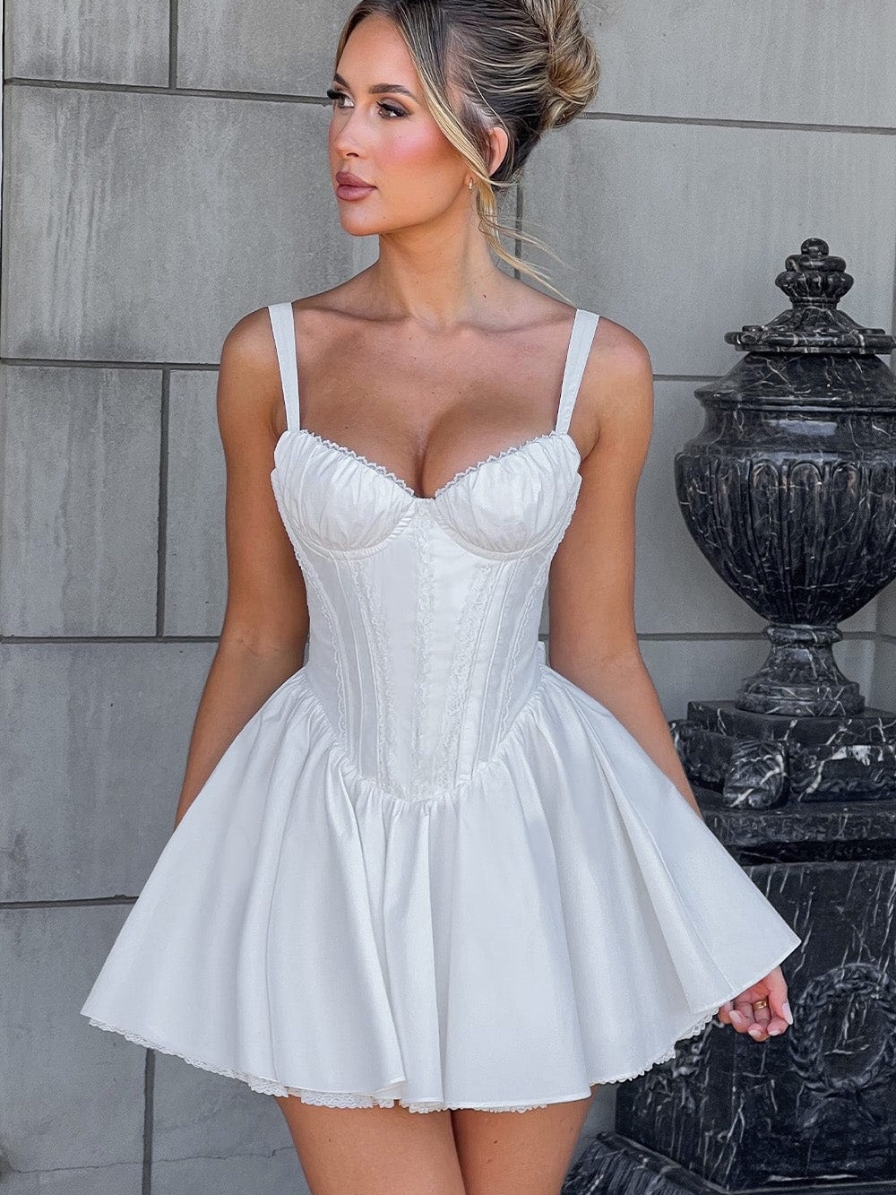 NWT Babyboo Josie Cotton Corset Mini Dress White Size L